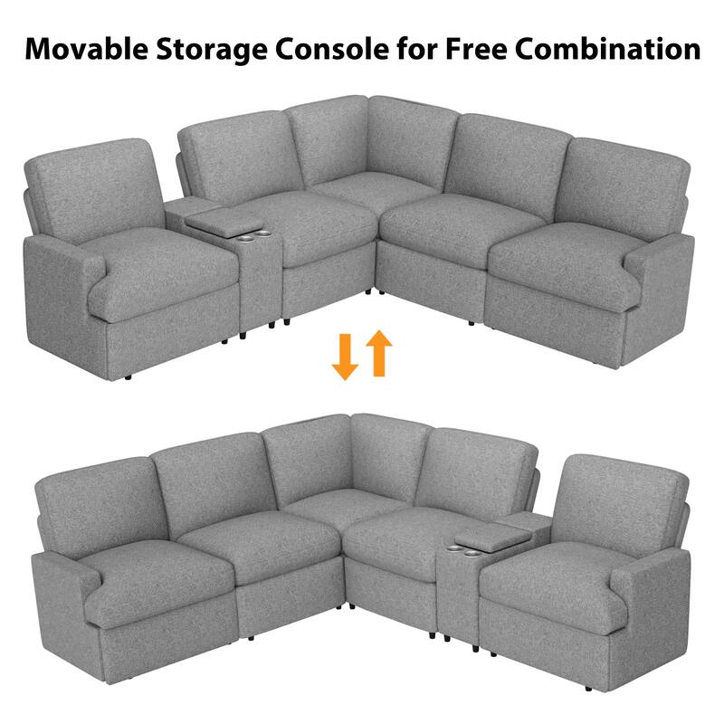 104'' Power Recliner Corner Sofa Reclining Sofa Sectional Couches with Storage Box, Cup Holders, USB Ports and Power Socket