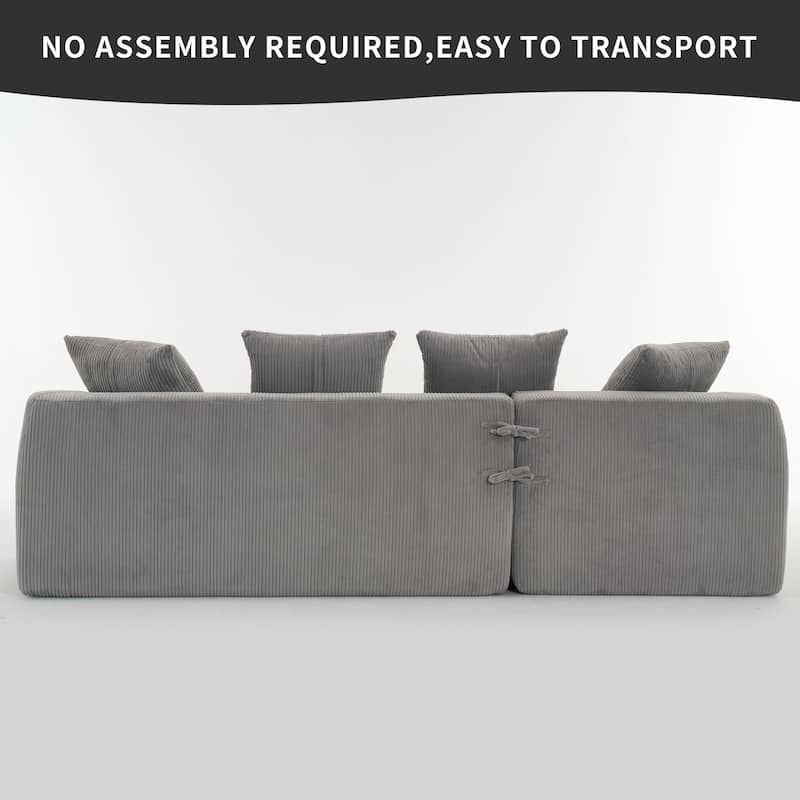101.6" Corduroy L-Shaped Sectional Sofa with Chaise Lounge and 4 Pillows