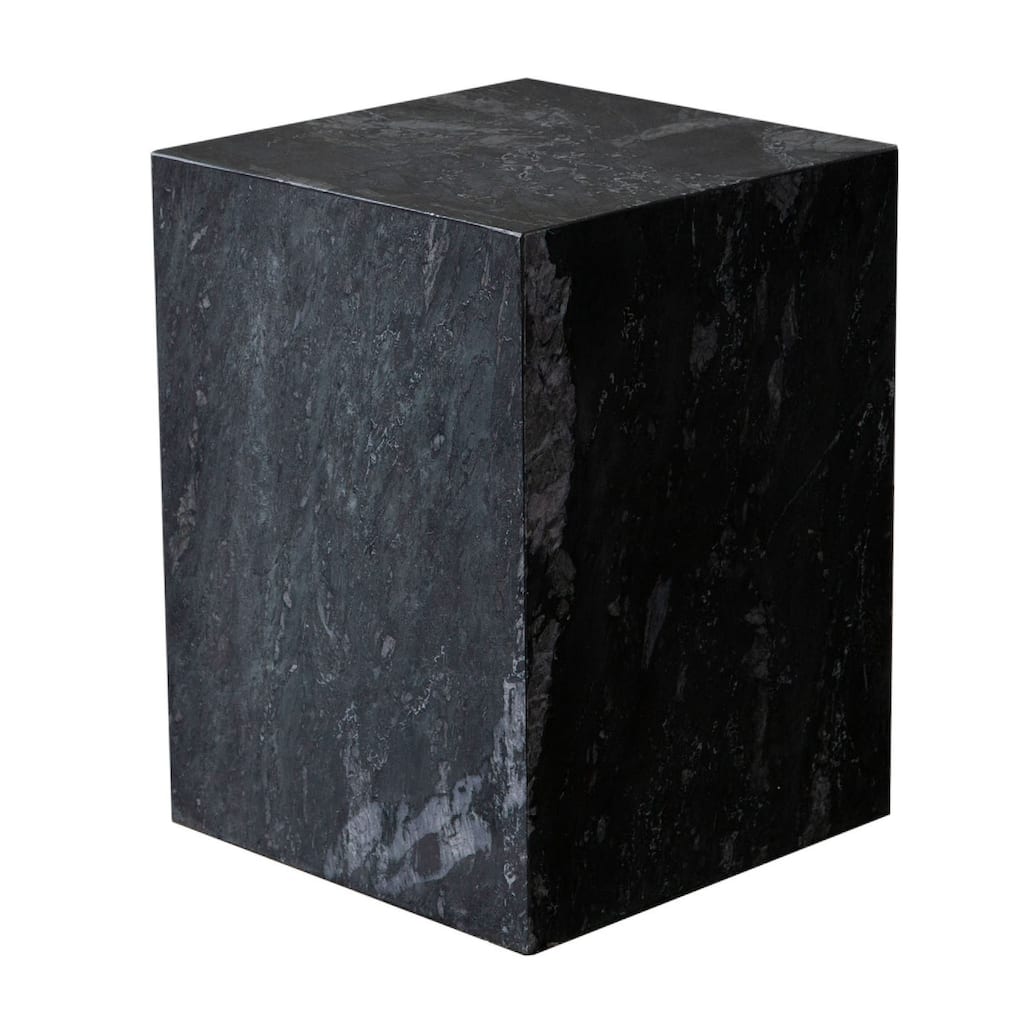 Rey Side End Table, 15 Inch Square Natural Black Marble Pedestal
