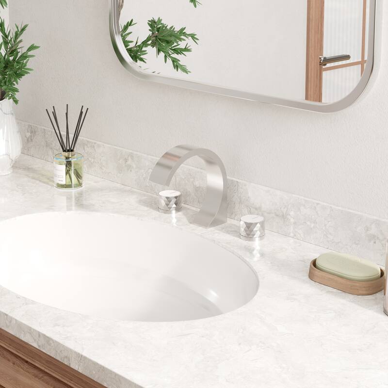 8 in. Widespread Double-Handle C-Arc Waterfall Deck-Mount Bathroom Faucet with Drain Kit
