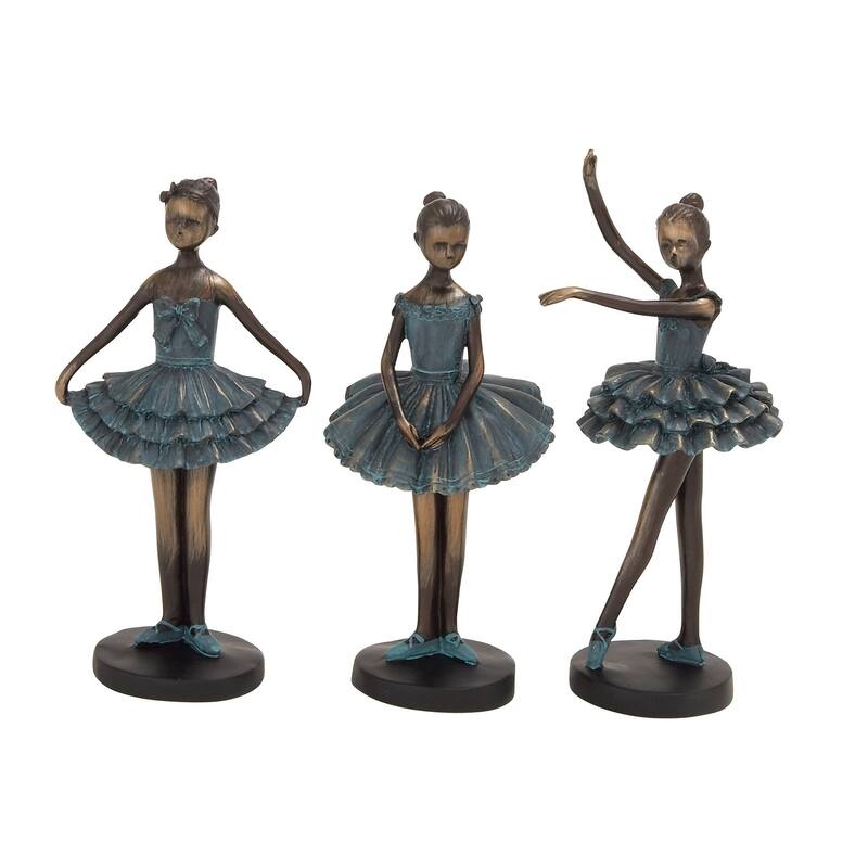 Teal Polystone Dancer Decorative Sculpture (Set of 3) - S/3 6"W, 12"H