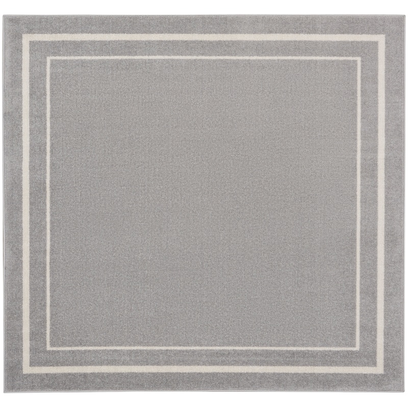 Nourison Sandy Indoor / Outdoor Solid Area Rug - 5' Square - Grey/Ivory