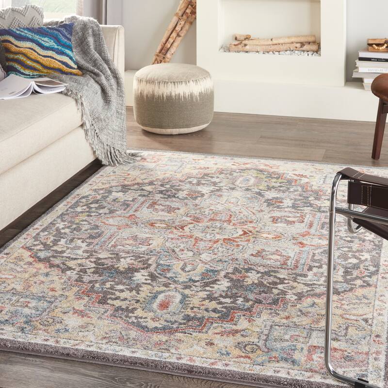 Nourison Juniper Persian Farmhouse Medallion Multicolored Area Rug - 5'3" x 7'3" - Charcoal Multi