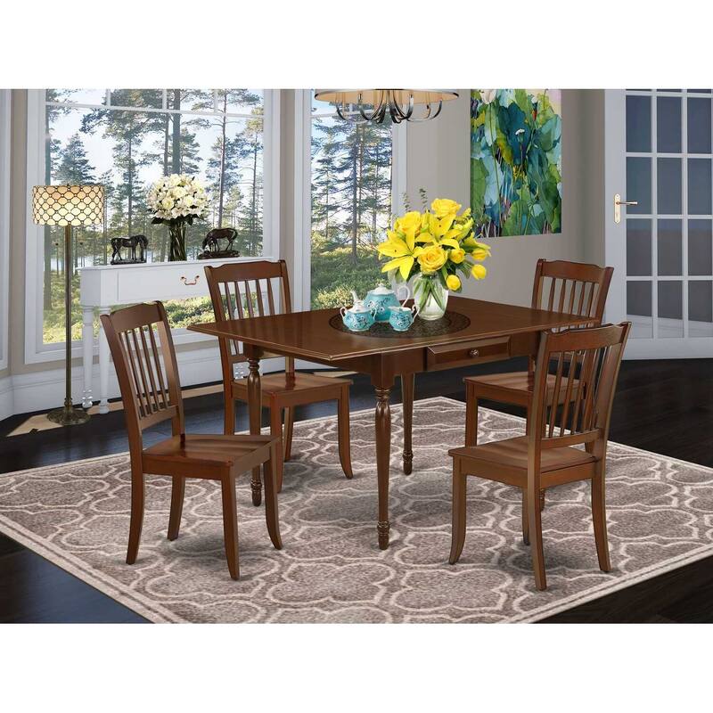 HomeStock 5-Pc Mahogany Finish Solid Wood Top - Dining Room Set with Dropleaf - Seats 4