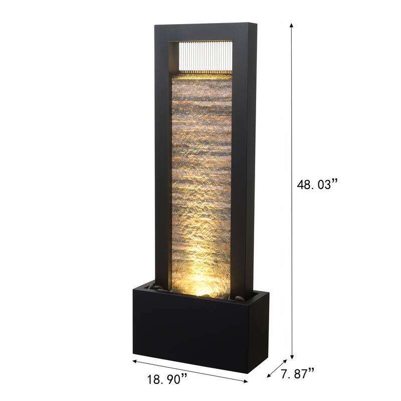 LED Lighted Zen Outdoor Garden Water Fountain with Stone Brick Accent - 48" - Black