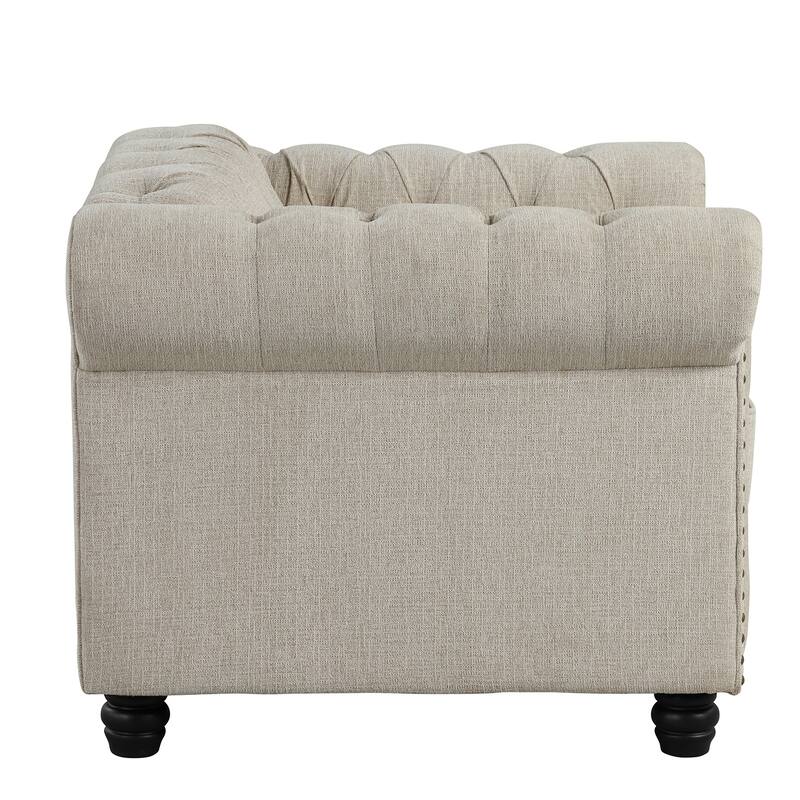Morden Fort Button Tufted Upholstered Chesterfield Sofa Set Chair and Sofa,2 PCS for Living Room,Linen,Solid Wood Legs