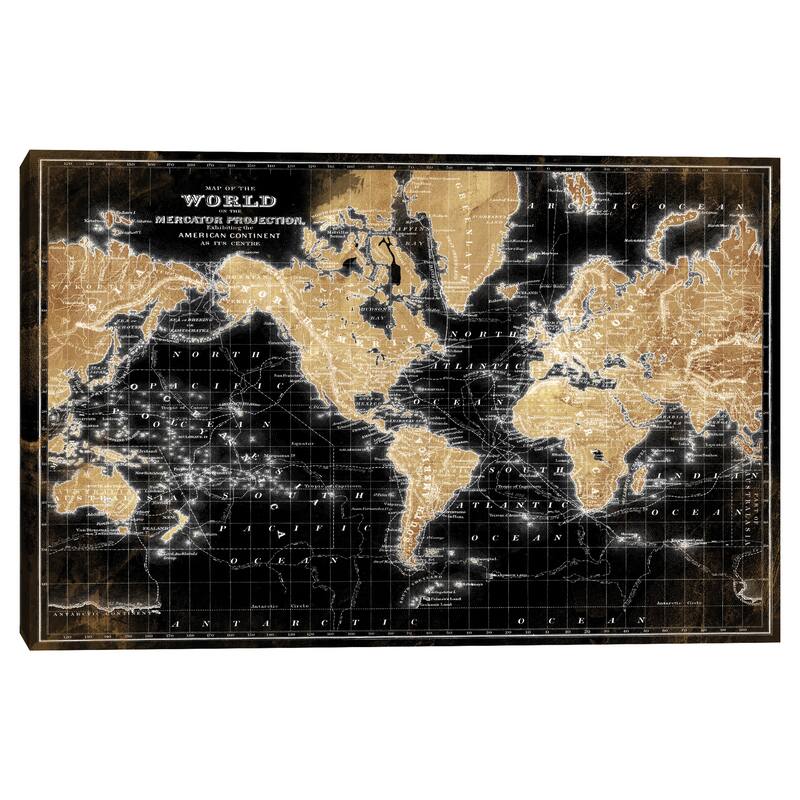 World Map on Black by Belle Maison Canvas Art Print