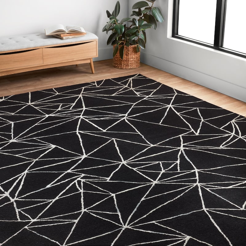Alexander Home Reverie Abstract Contemporary Area Rug - 8'-6" x 12' - Black / Ivory