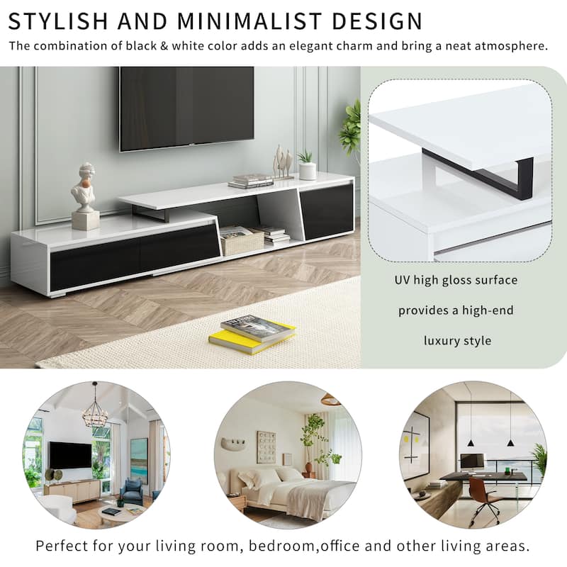 Modern Extendable TV Stand with Drawers & Cabinet for TVs Up to 100"