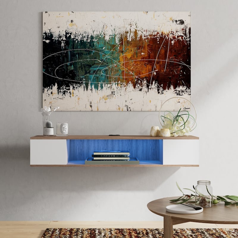 FITUEYES Floating TV Stand Wall Mounted Entertainment Center Media Console Wood Wall TV Shelf, Gray &Creamy White