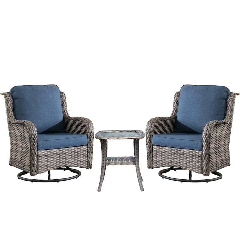 OVIOS 3-piece Rattan Wicker Rocking Swivel Chair Set