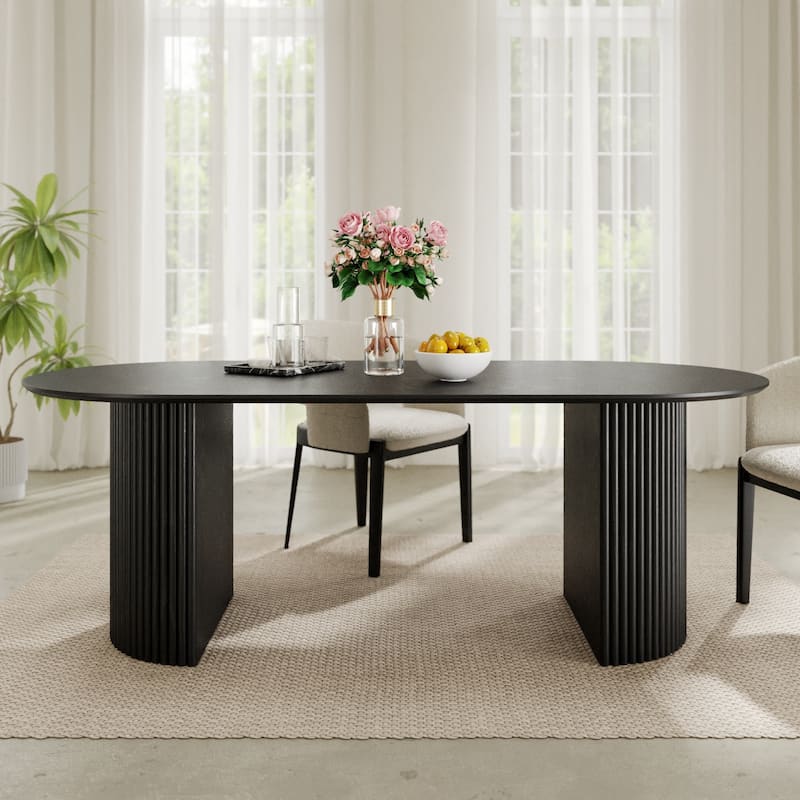 79" Oval Solid Wood Dining Table Duble Pedestal Seats 6