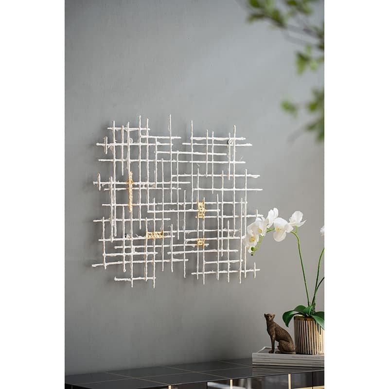 Modern Geometric Pattern Wall Decor Grid Home Wall Decor with Gold Embellishment, for Contemporary Living Rooms and Bedrooms - Gold
