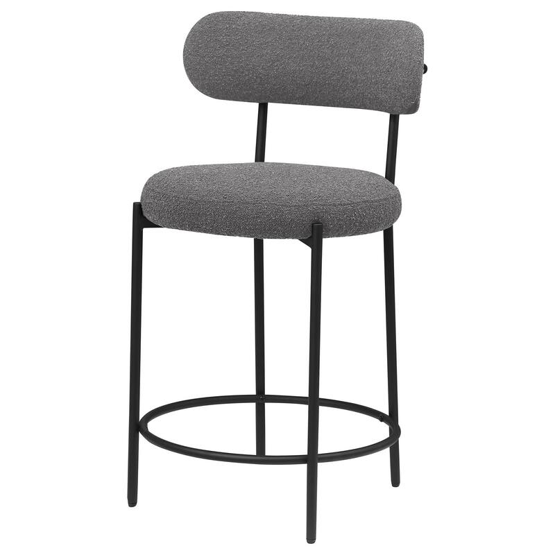 Winona Counter Height Chair Set of 2, Gray Boucle, Black Metal 25 Inch