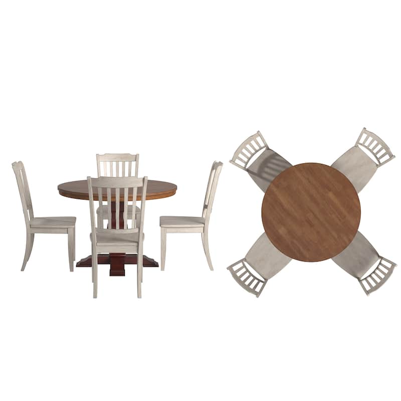 Ronda 45" Round Solid Wood Top Dining Set with Spindle Back Chairs