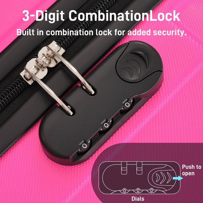 3-Piece, Modern Luggage Sets, Hard-Shell Luggage with Silicone Handles and Combination Lock, for Boarding Travel, Pink