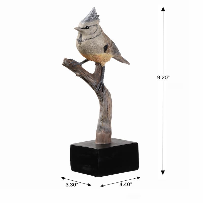 Crested Tit Bird On Branch Decoration - 9.25"