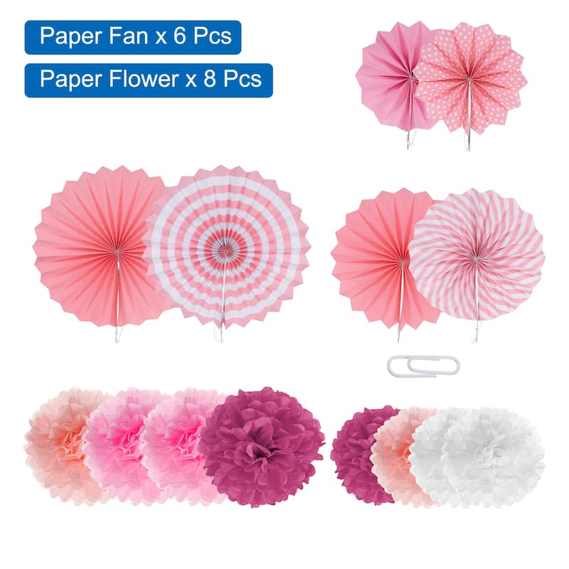 Hanging Paper Fans Set Paper Flower Decorations for Party 14pcs