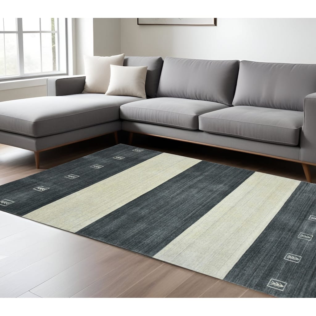 HomeRoots Striped Transitional Rectangle Area Rug