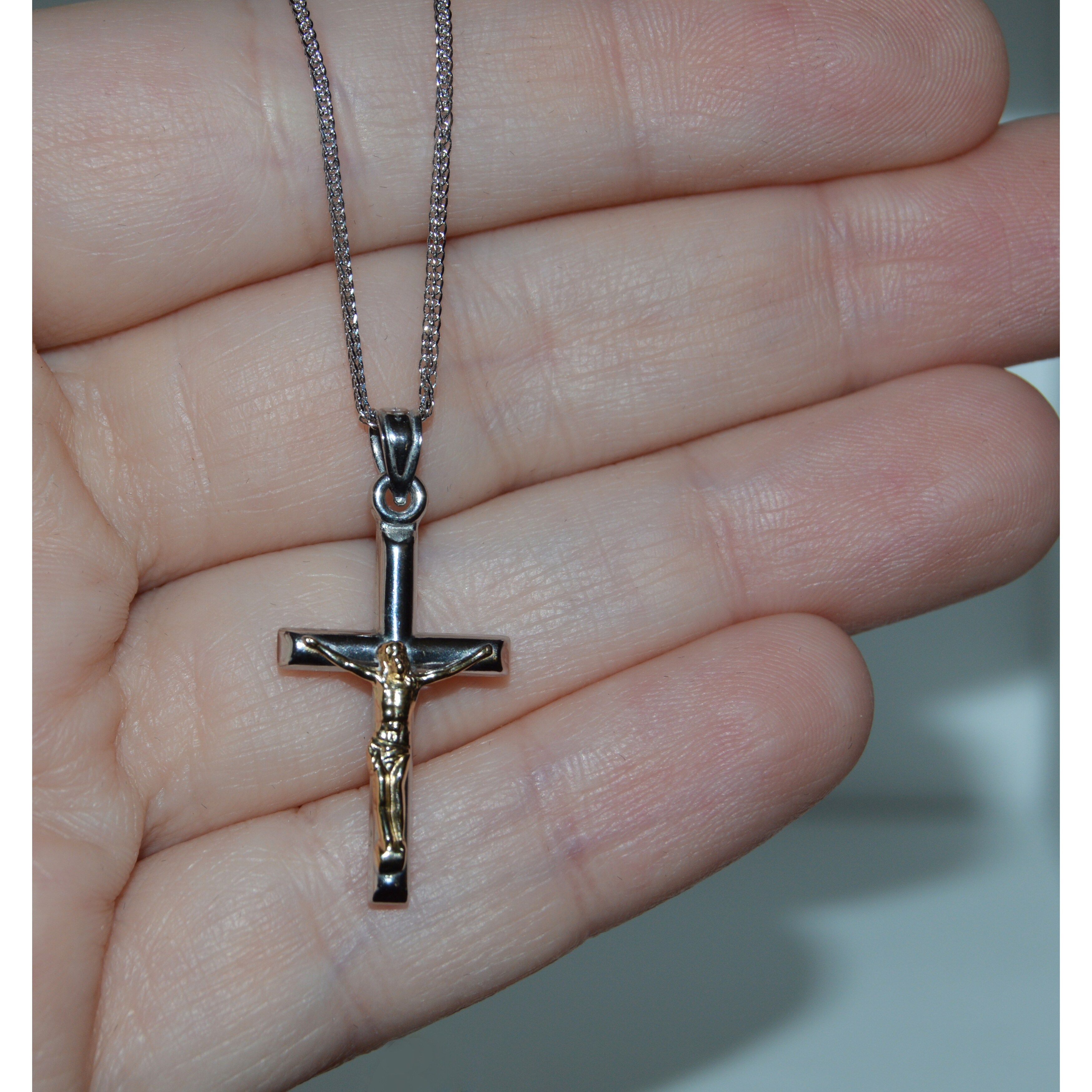 Top Quality Crucifix Cross Necklace Gold tone Stainless Steel wheat Chain Men/'s