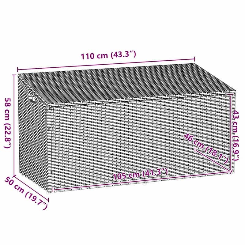 vidaXL Garden Storage Box Black PE Rattan Medium Garden Storage Box - 19.7 x 43.3 x 22.8