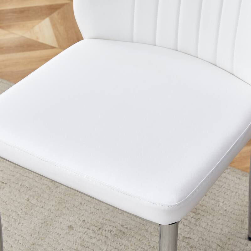Modern 4 Piece PU Dining Chair Set with Extended Backrest, Cushioned, Metal Legs for Dining Room Kitchen Bedroom Living Room