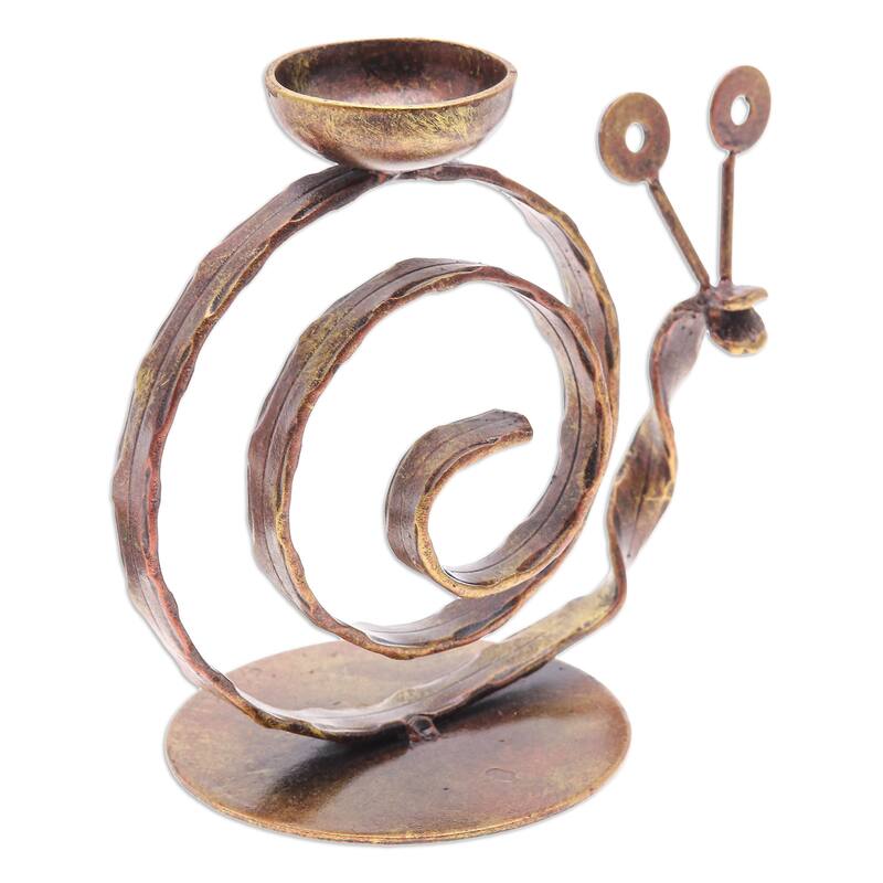 Novica Handmade Happy Snail Iron Tealight Holder