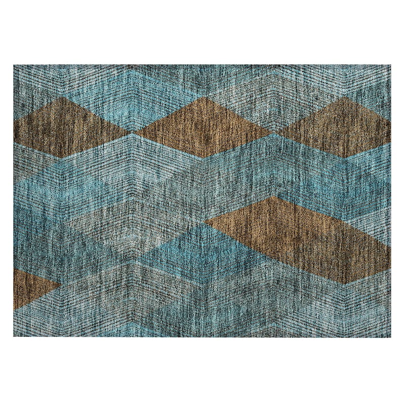 Machine Washable Indoor/ Outdoor Diamond Stripes Chantille Rug
