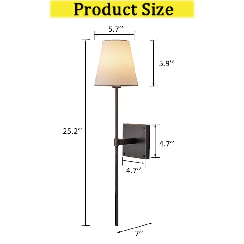 CraftHome Transitional Wall Sconce in Bronze with White Linen Shade Modern Fabric Wall Light Fixture for Bedside Hallway - W6''