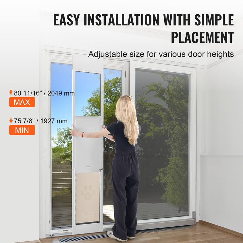 Dog Door for Sliding Glass Door, 75 7/8"-80 11/16" Adjustable Height Doggy Door for Sliding Doors, for Large-Sized Dogs