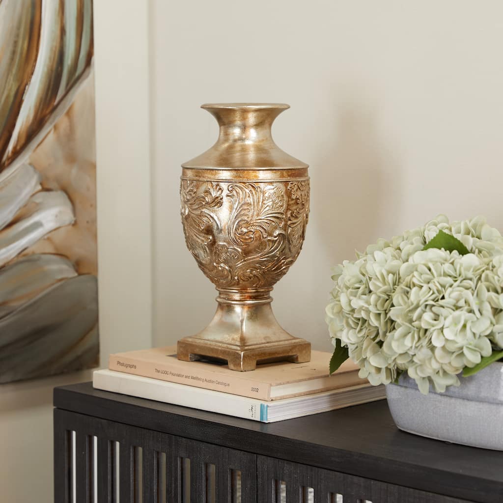 Gold Polystone Carved Decorative Vase