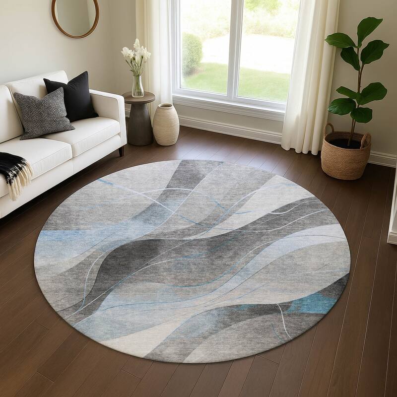 Premium Washable Super Soft Modern Waves Mayfield Rug - Sky - 8' x 8'