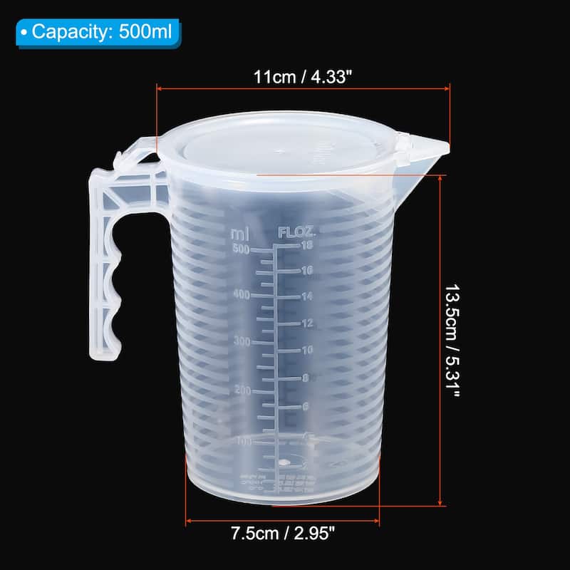 Graduated Beaker, 500ml PP Plastic Cup Double Sided Black Graduations - Transparent - Transparent