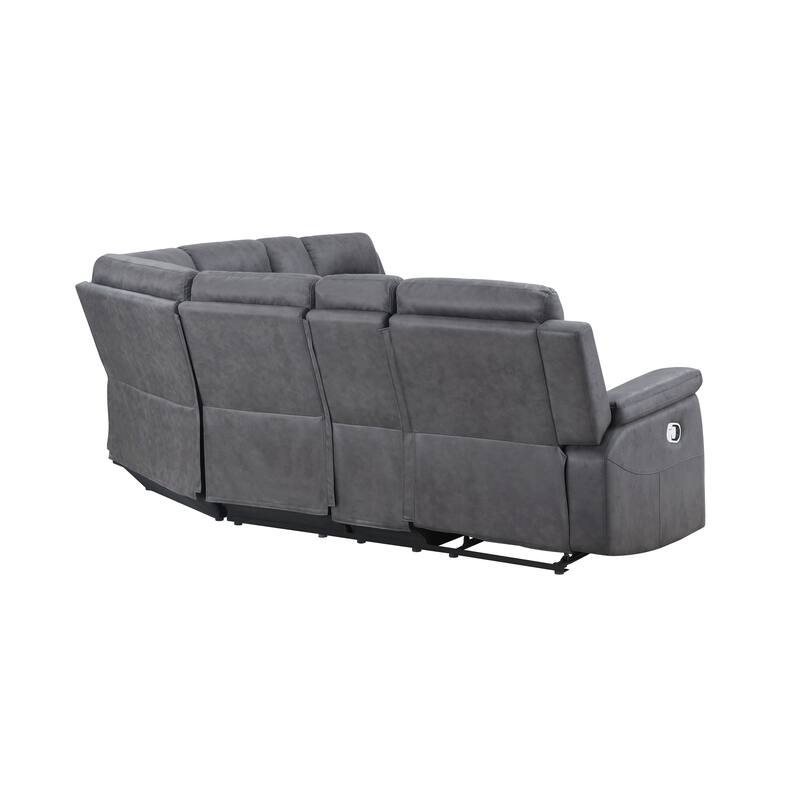 HomeRoots Gray Faux Leather Reclining Curved Corner Sectional With Console