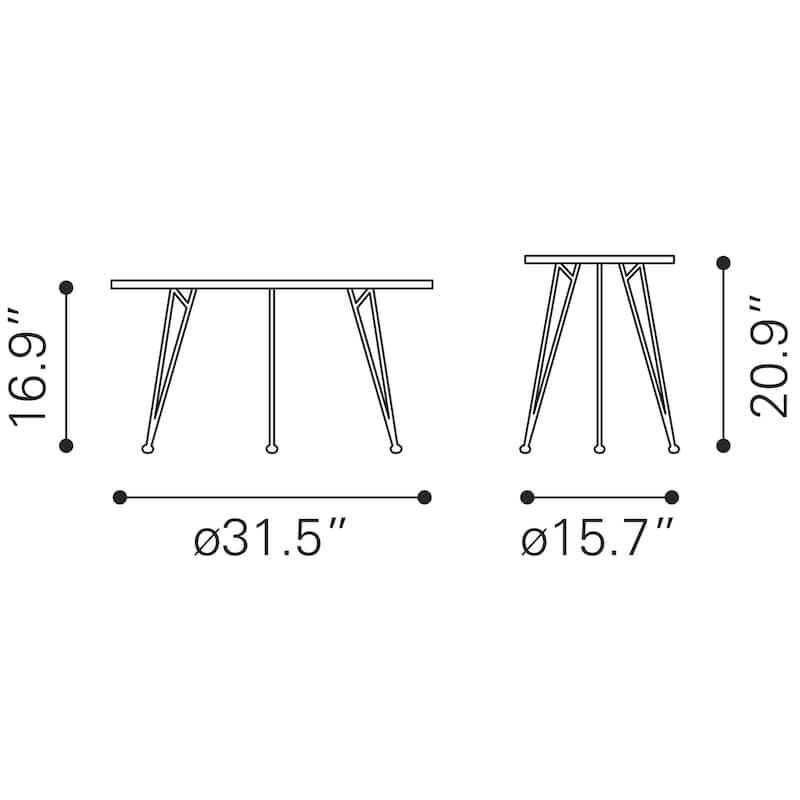 Kerris Coffee Table Set Gray & Black - 31.5" W x 31.5" D x 16.9" H