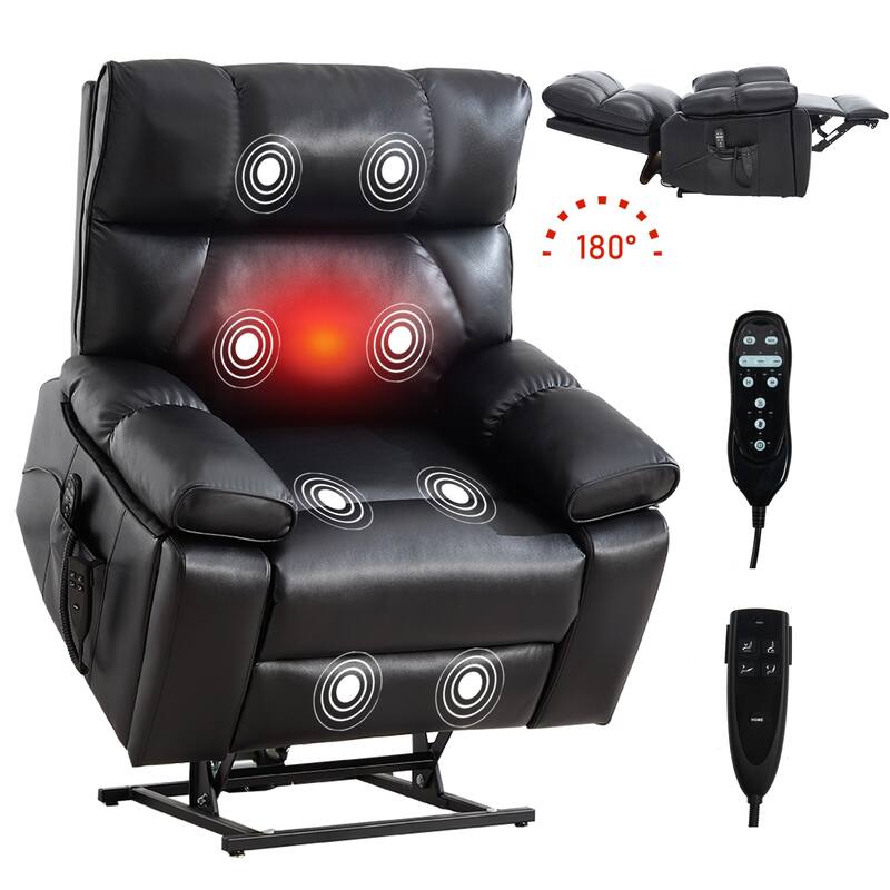 Leatheraire Heat Massage Dual Motor Infinite Position Up to 350 LBS Large Electric Power Lift Recliners with Hidden Cup Holders