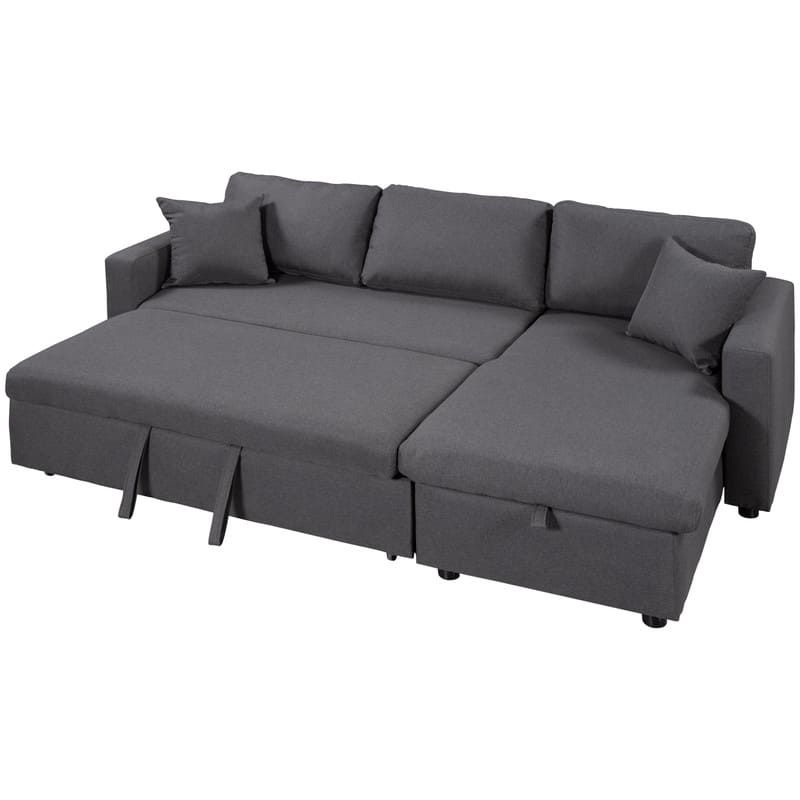 87.44" Upholstery Sectional Sofa Sleeper with Storage Space, 2 in 1 Pull-Out Sofa Bed