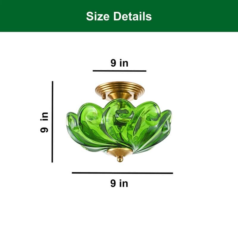 3 Light semi flush mount lighting green ceiling lighting glass bedroom light