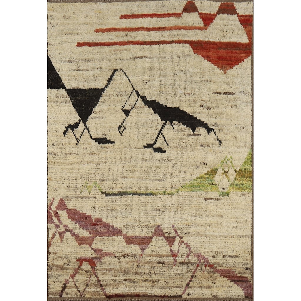 Moroccan Oriental Rug Hand-Knotted Geometric Wool Carpet - 4'2" x 5'11"