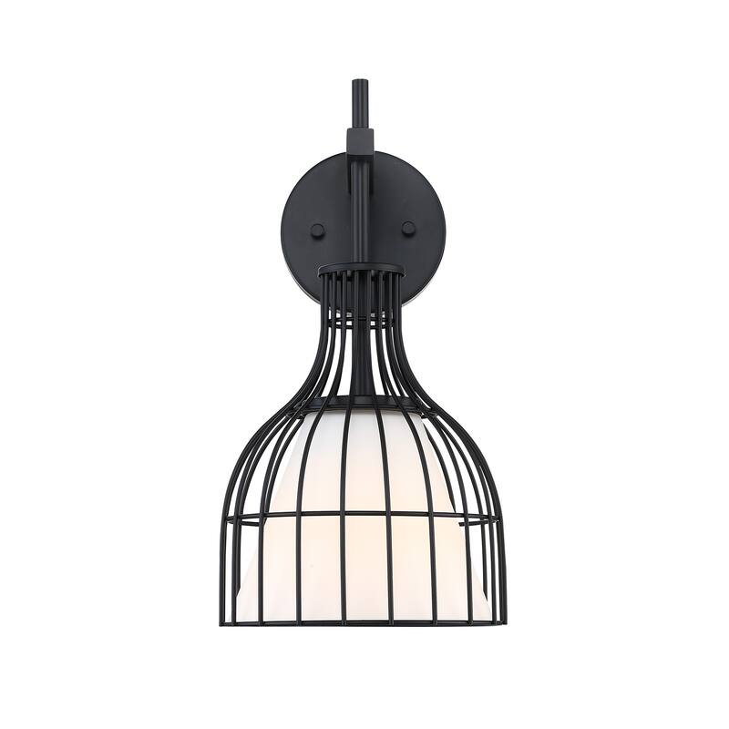 Evensong 8 in. 1-Light Matte Black Indoor Wall Sconce Light for Bathrooms - 15.5