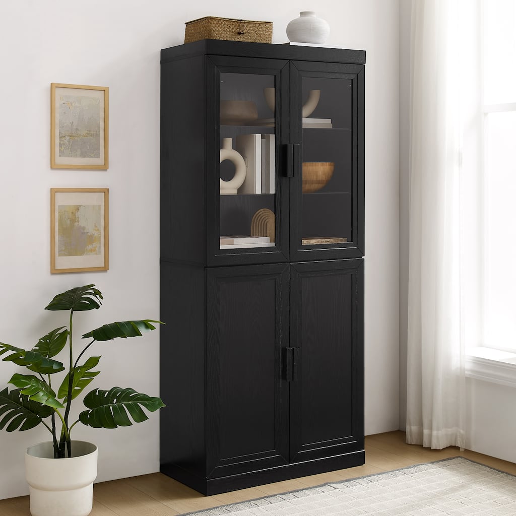 Crosley Essen Pantry Storage Cabinet With Glass Door Hutch