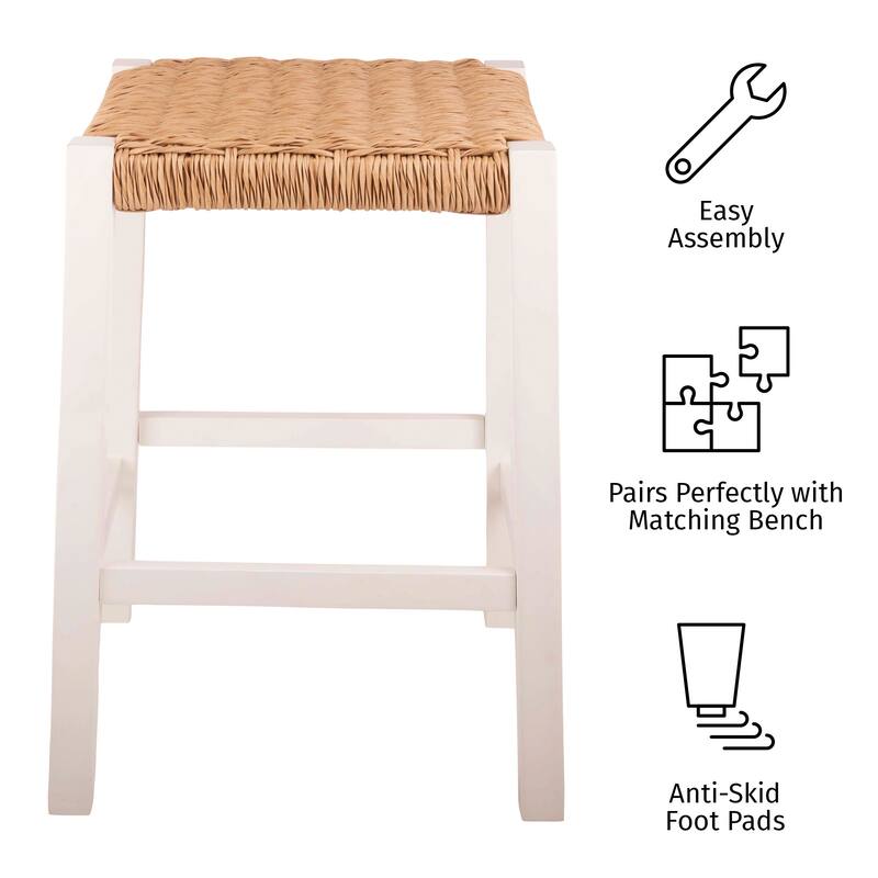 Newport 24"H Wood Counter Height Stool 24 with Handcrafted Woven Rope Seat, White