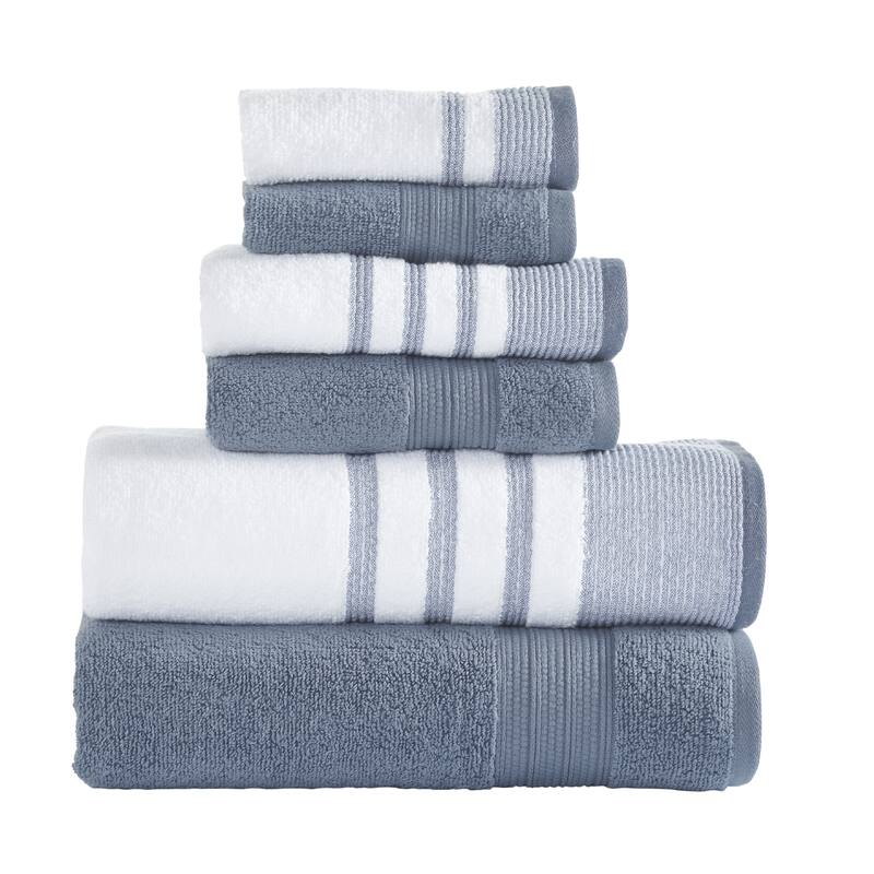 Modern Threads 6-Piece Quick Dry White/Contrast Towel Set - Denim