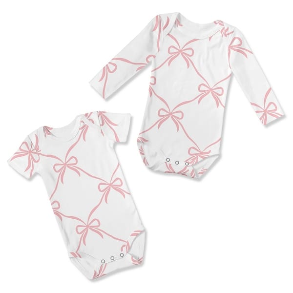slide 2 of 6, Sweet Jojo Designs Pink Bows Girl 0-6M Baby Clothes Bodysuits 2 Pack Set - Elegant Bow for Ballerina Ballet Dancer Collection