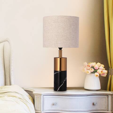 Modern Fabric Shade Black Gold Table Lamp with 3000K LED Bulb