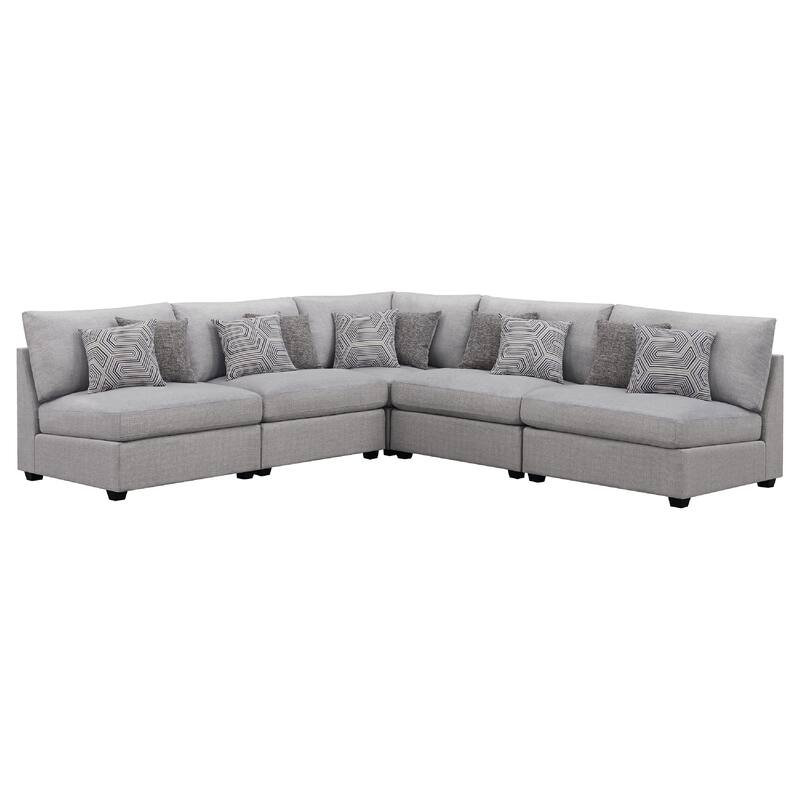 Cambia 5 Piece Modular L Shaped Sectional Sofa, Gray, 10 Pillows