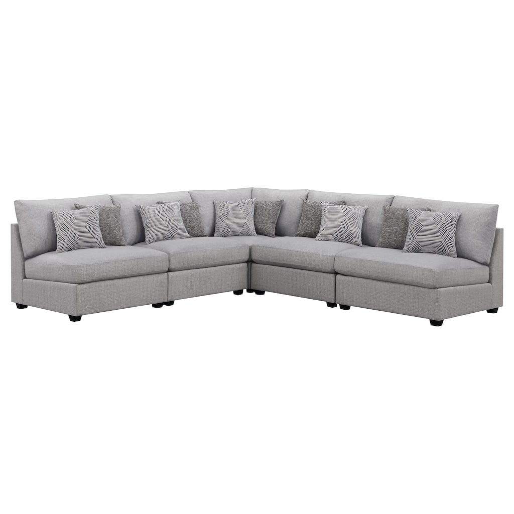 Cambia 5 Piece Modular L Shaped Sectional Sofa, Gray, 10 Pillows
