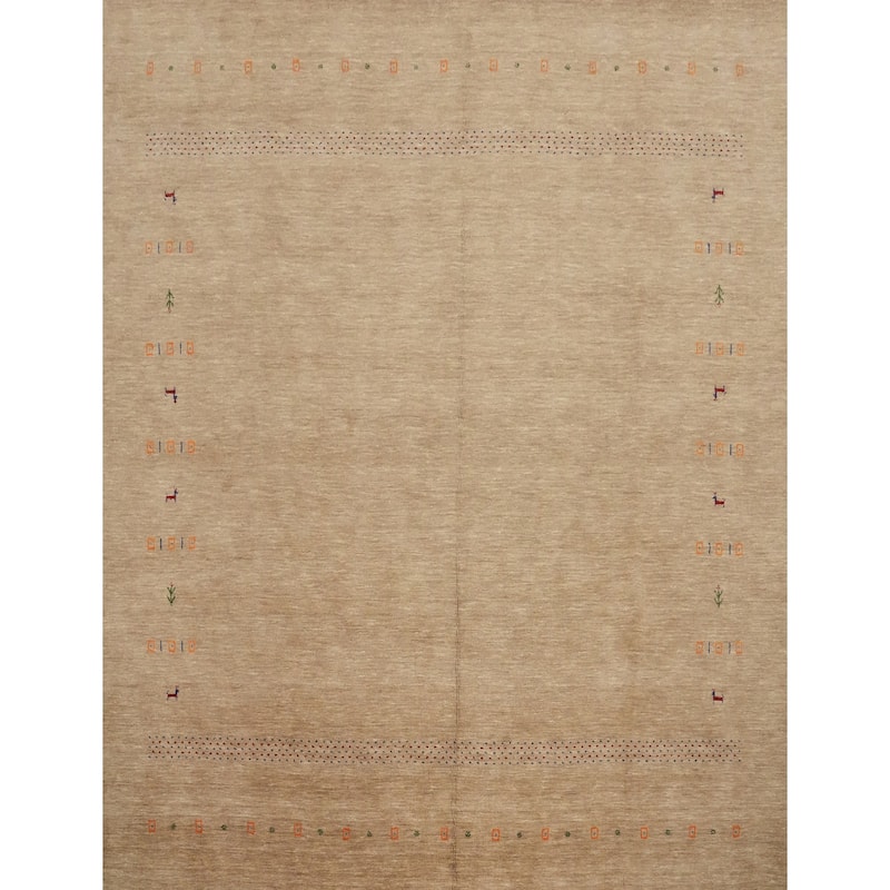 Hand Knotted Oriental 100% Wool Carpet Tribal Animal Pictorial Brown Gabbeh Area Rug - 9' 6'' X 9' 10''