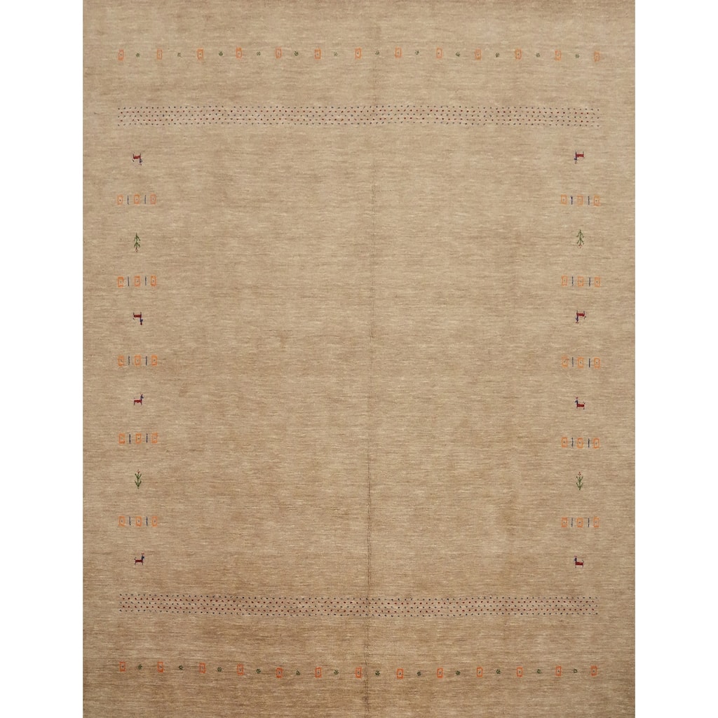 Hand Knotted Oriental 100% Wool Carpet Tribal Animal Pictorial Brown Gabbeh Area Rug - 9' 6'' X 9' 10''