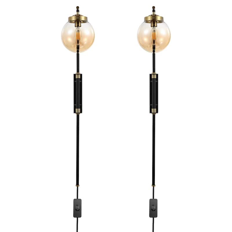 Set of 2 Bulbs Required Light Black Plug in Swing Arm Wall Lamps with Globe Shade and 72 in Cord for Living Room - 5.9''